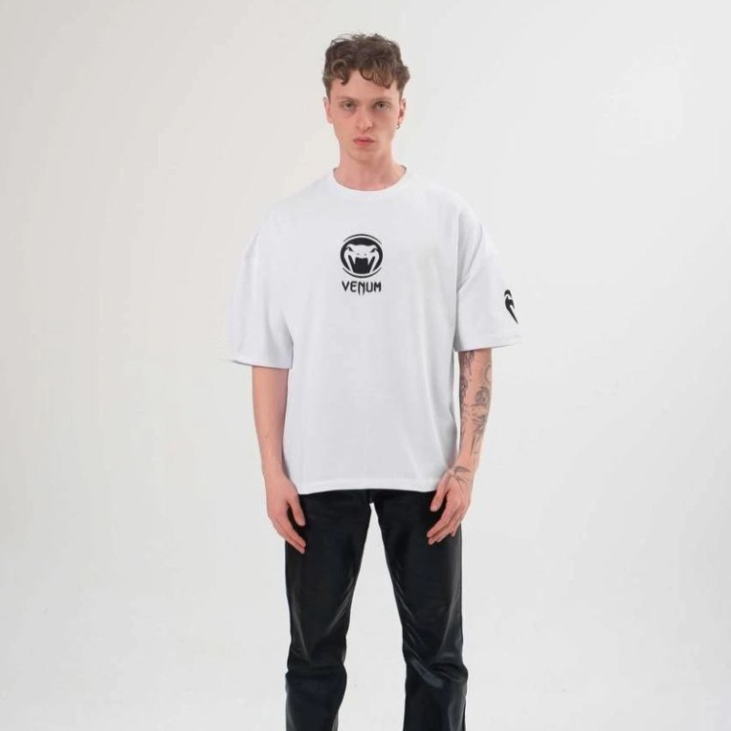 Erkek Kısa Kol Tişört Göğüs ve Kol Bisiklet Yaka Baskılı T-Shirt - Beyaz