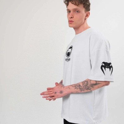 Erkek Kısa Kol Tişört Göğüs ve Kol Bisiklet Yaka Baskılı T-Shirt - Beyaz