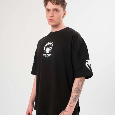 Erkek Kısa Kol Tişört Göğüs ve Kol Bisiklet Yaka Baskılı T-Shirt - Siyah