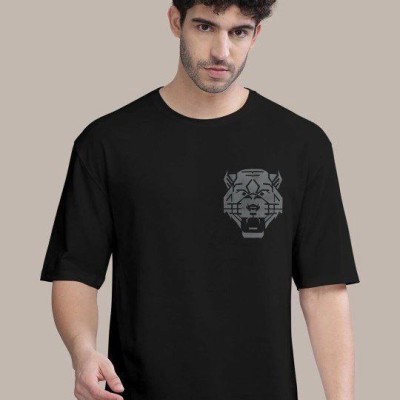 Erkek Kısa Kol Yazlık Tişört Bisiklet Yaka ASLAN Baskılı T-Shirt - Siyah