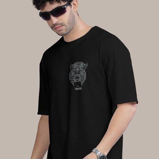 Erkek Kısa Kol Yazlık Tişört Bisiklet Yaka ASLAN Baskılı T-Shirt - Siyah