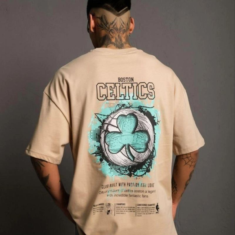 Erkek Kısa Kol Yazlık Tişört Bisiklet Yaka Baskılı Oversize T-Shirt - Bej