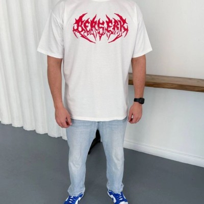Erkek Kısa Kol Yazlık Tişört Bisiklet Yaka Baskılı Oversize T-Shirt - Beyaz