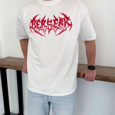 Erkek Kısa Kol Yazlık Tişört Bisiklet Yaka Baskılı Oversize T-Shirt - Beyaz