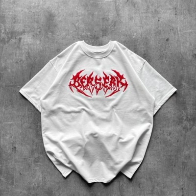 Erkek Kısa Kol Yazlık Tişört Bisiklet Yaka Baskılı Oversize T-Shirt - Beyaz