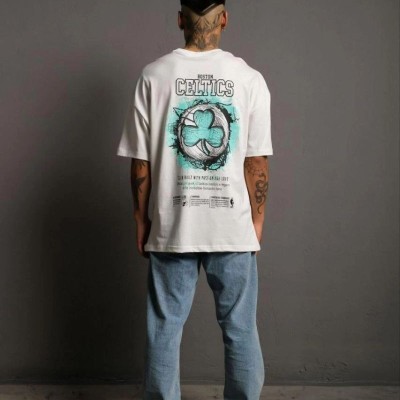 Erkek Kısa Kol Yazlık Tişört Bisiklet Yaka Baskılı Oversize T-Shirt - Beyaz