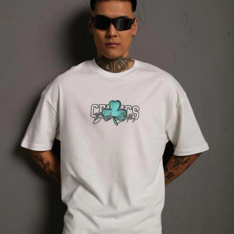 Erkek Kısa Kol Yazlık Tişört Bisiklet Yaka Baskılı Oversize T-Shirt - Beyaz