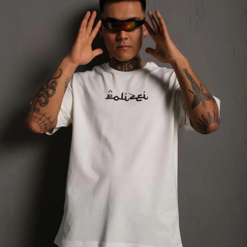 Erkek Kısa Kol Yazlık Tişört Bisiklet Yaka Baskılı Oversize T-Shirt - Beyaz
