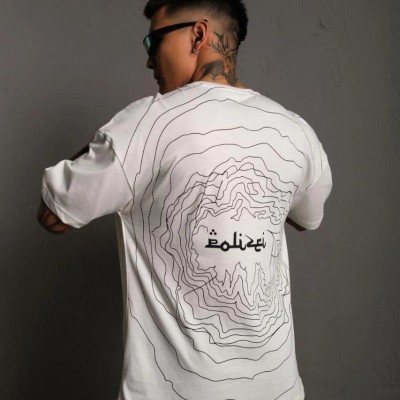 Erkek Kısa Kol Yazlık Tişört Bisiklet Yaka Baskılı Oversize T-Shirt - Beyaz