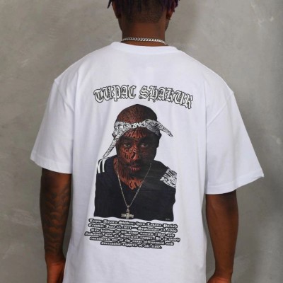 Erkek Kısa Kol Yazlık Tişört Bisiklet Yaka Baskılı Oversize T-Shirt - Beyaz