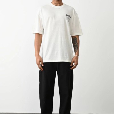 Erkek Kısa Kol Yazlık Tişört Bisiklet Yaka Baskılı Oversize T-Shirt - Beyaz