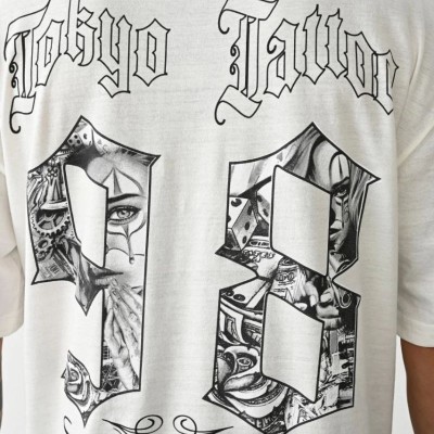 Erkek Kısa Kol Yazlık Tişört Bisiklet Yaka Baskılı Oversize T-Shirt - Beyaz