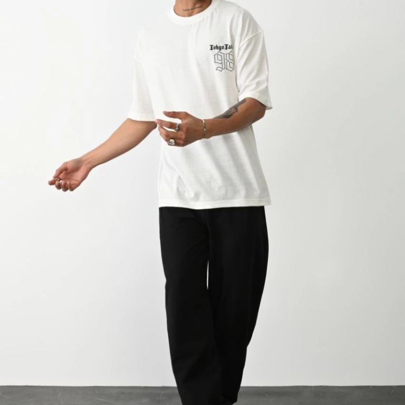 Erkek Kısa Kol Yazlık Tişört Bisiklet Yaka Baskılı Oversize T-Shirt - Beyaz