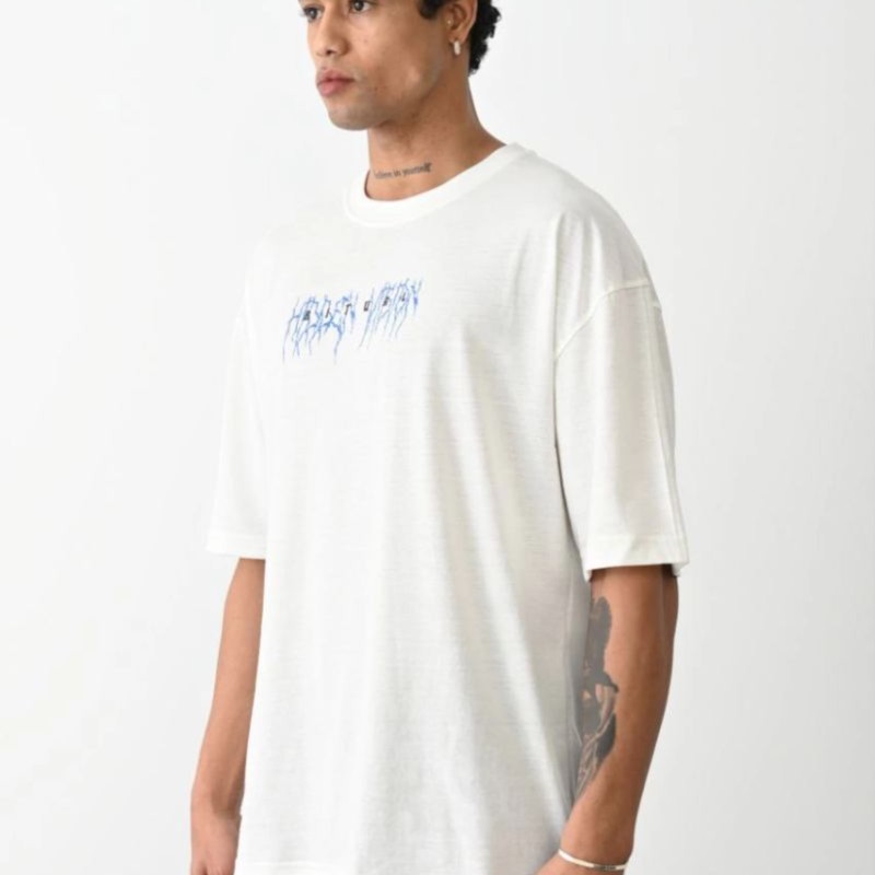 Erkek Kısa Kol Yazlık Tişört Bisiklet Yaka Baskılı Oversize T-Shirt -  Beyaz