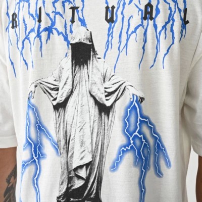 Erkek Kısa Kol Yazlık Tişört Bisiklet Yaka Baskılı Oversize T-Shirt -  Beyaz