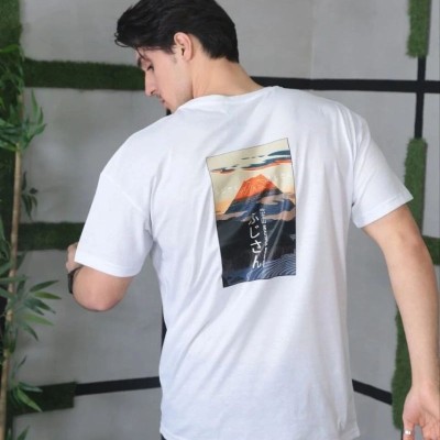 Erkek Kısa Kol Yazlık Tişört Bisiklet Yaka Baskılı Oversize T-Shirt - Beyaz
