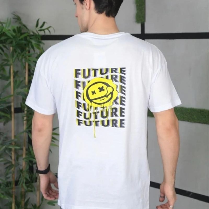 Erkek Kısa Kol Yazlık Tişört Bisiklet Yaka Baskılı Oversize T-Shirt - Beyaz