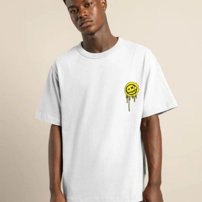 Erkek Kısa Kol Yazlık Tişört Bisiklet Yaka Baskılı Oversize T-Shirt - Beyaz
