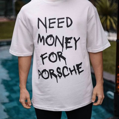 Erkek Kısa Kol Yazlık Tişört Bisiklet Yaka Baskılı Oversize T-Shirt - Beyaz