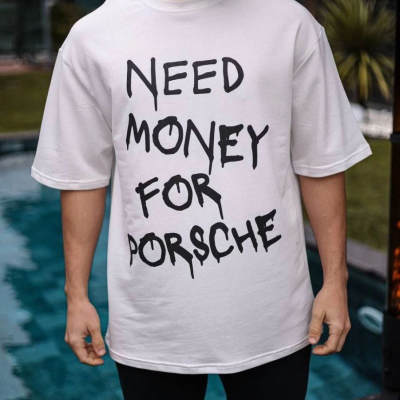 Erkek Kısa Kol Yazlık Tişört Bisiklet Yaka Baskılı Oversize T-Shirt - Beyaz