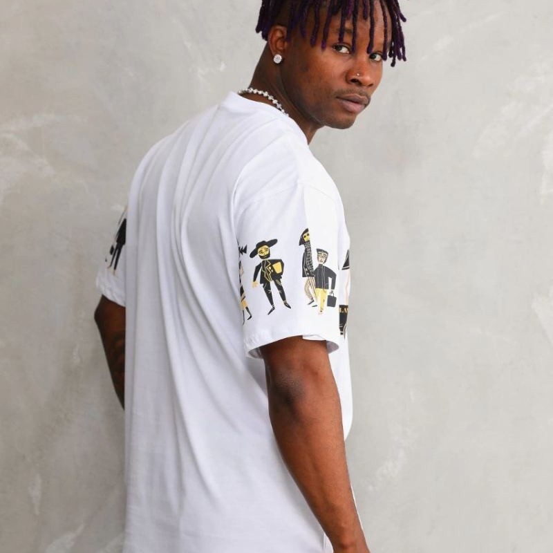Erkek Kısa Kol Yazlık Tişört Bisiklet Yaka Baskılı Oversize T-Shirt - Beyaz