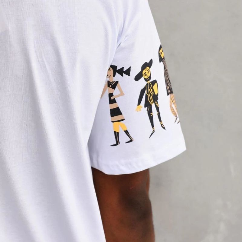 Erkek Kısa Kol Yazlık Tişört Bisiklet Yaka Baskılı Oversize T-Shirt - Beyaz