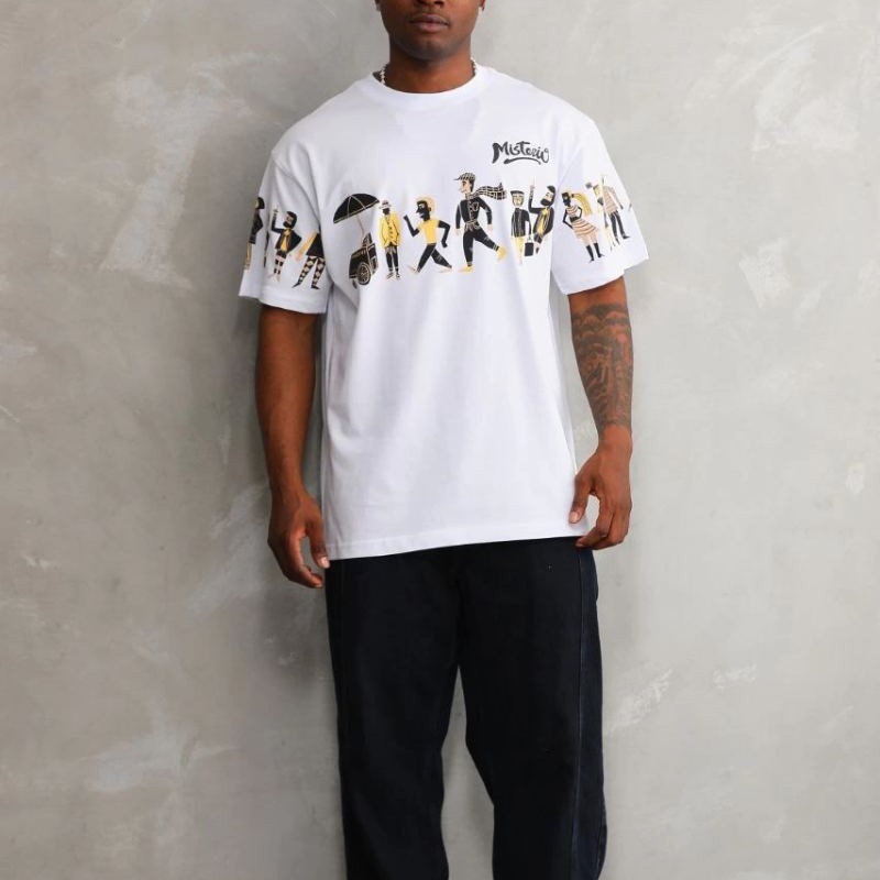 Erkek Kısa Kol Yazlık Tişört Bisiklet Yaka Baskılı Oversize T-Shirt - Beyaz