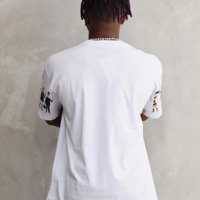 Erkek Kısa Kol Yazlık Tişört Bisiklet Yaka Baskılı Oversize T-Shirt - Beyaz