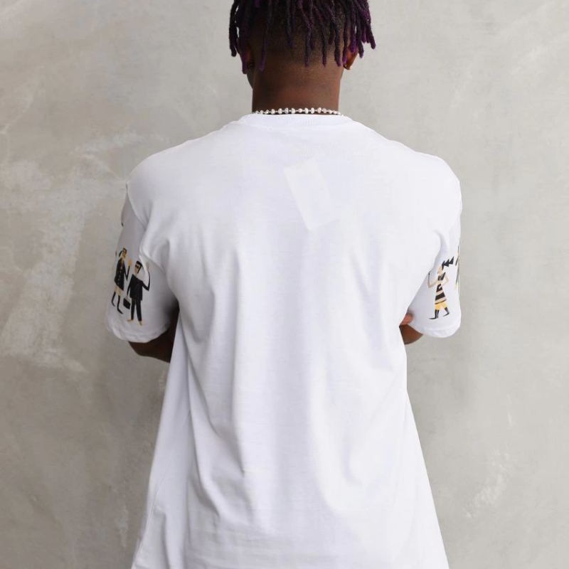 Erkek Kısa Kol Yazlık Tişört Bisiklet Yaka Baskılı Oversize T-Shirt - Beyaz