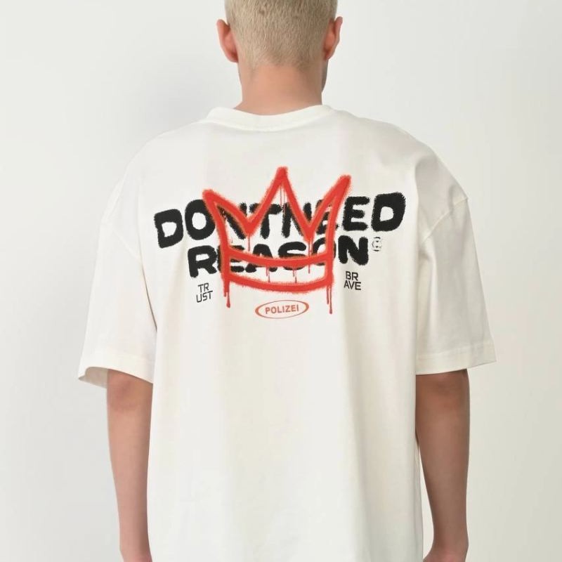 Erkek Kısa Kol Yazlık Tişört Bisiklet Yaka Baskılı Oversize T-Shirt - Beyaz
