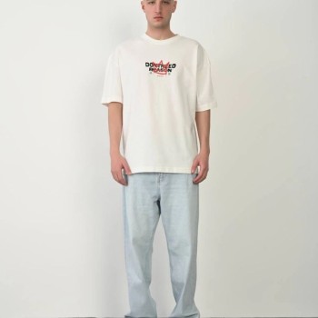 Erkek Kısa Kol Yazlık Tişört Bisiklet Yaka Baskılı Oversize T-Shirt - Beyaz