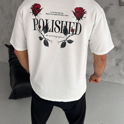 Erkek Kısa Kol Yazlık Tişört Bisiklet Yaka Baskılı Oversize T-Shirt - Beyaz
