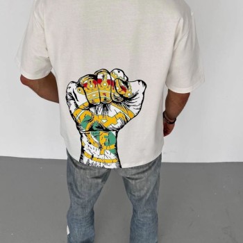 Erkek Kısa Kol Yazlık Tişört Bisiklet Yaka Baskılı Oversize T-Shirt - Beyaz