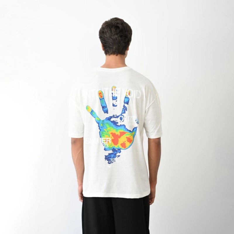 Erkek Kısa Kol Yazlık Tişört Bisiklet Yaka Baskılı Oversize T-Shirt - Beyaz