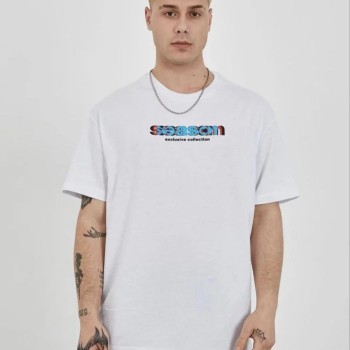 Erkek Kısa Kol Yazlık Tişört Bisiklet Yaka Baskılı Oversize T-Shirt - Beyaz