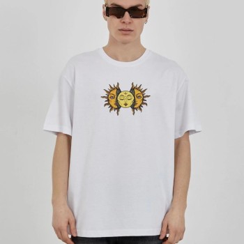 Erkek Kısa Kol Yazlık Tişört Bisiklet Yaka Baskılı Oversize T-Shirt - Beyaz