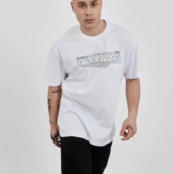 Erkek Kısa Kol Yazlık Tişört Bisiklet Yaka Baskılı Oversize T-Shirt -  Beyaz