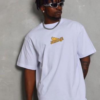 Erkek Kısa Kol Yazlık Tişört Bisiklet Yaka Baskılı Oversize T-Shirt - Beyaz