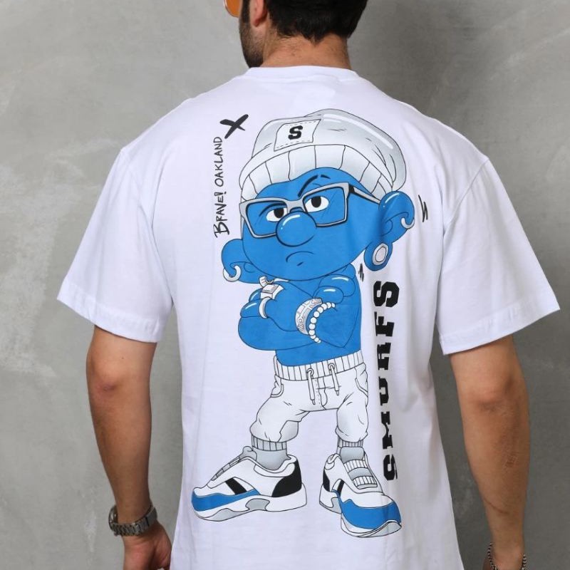 Erkek Kısa Kol Yazlık Tişört Bisiklet Yaka Baskılı Oversize T-Shirt - Beyaz
