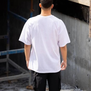 Erkek Kısa Kol Yazlık Tişört Bisiklet Yaka Baskılı Oversize T-Shirt - Beyaz