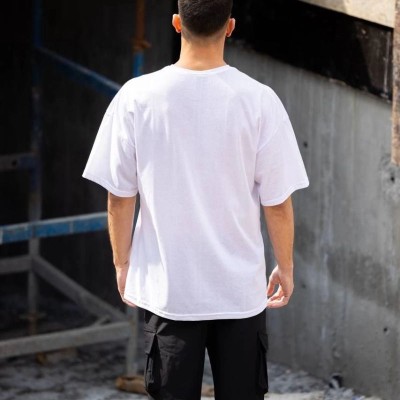 Erkek Kısa Kol Yazlık Tişört Bisiklet Yaka Baskılı Oversize T-Shirt - Beyaz