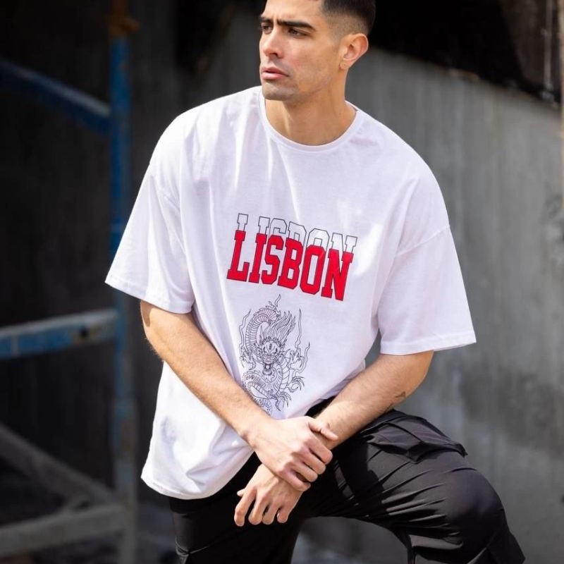 Erkek Kısa Kol Yazlık Tişört Bisiklet Yaka Baskılı Oversize T-Shirt - Beyaz