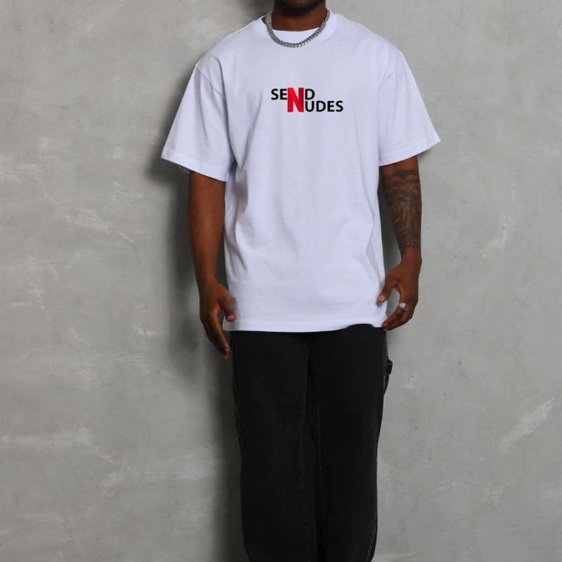 Erkek Kısa Kol Yazlık Tişört Bisiklet Yaka Baskılı Oversize T-Shirt - Beyaz
