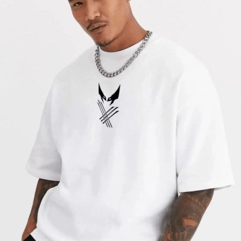 Erkek Kısa Kol Yazlık Tişört Bisiklet Yaka Baskılı Oversize T-Shirt - Beyaz