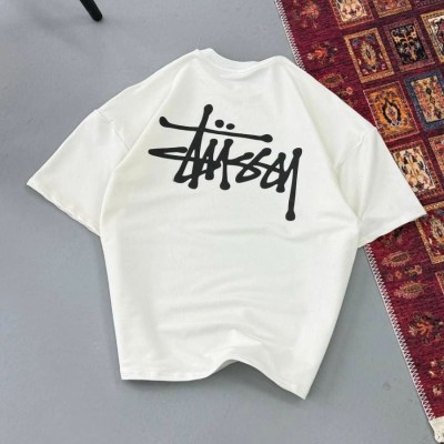 Erkek Kısa Kol Yazlık Tişört Bisiklet Yaka Baskılı Oversize T-Shirt - Beyaz