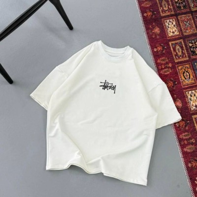 Erkek Kısa Kol Yazlık Tişört Bisiklet Yaka Baskılı Oversize T-Shirt - Beyaz