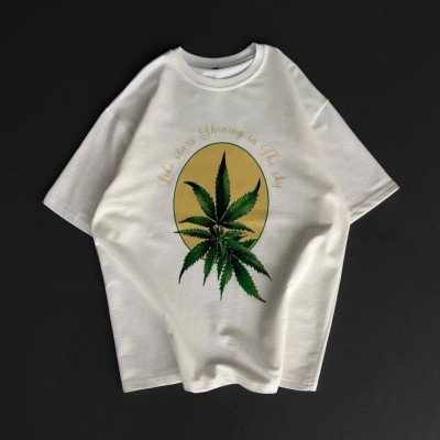 Erkek Kısa Kol Yazlık Tişört Bisiklet Yaka Baskılı Oversize T-Shirt - Beyaz