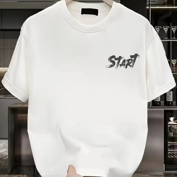 Erkek Kısa Kol Yazlık Tişört Bisiklet Yaka Baskılı Oversize T-Shirt - Beyaz