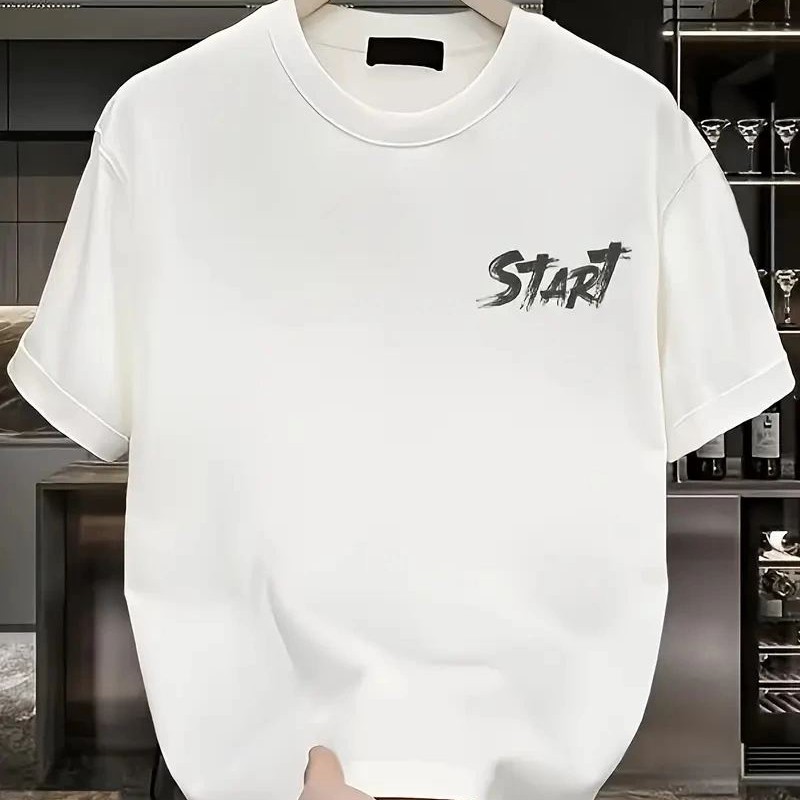 Erkek Kısa Kol Yazlık Tişört Bisiklet Yaka Baskılı Oversize T-Shirt - Beyaz