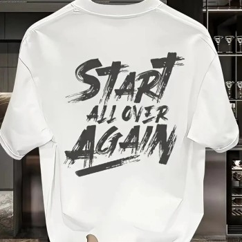 Erkek Kısa Kol Yazlık Tişört Bisiklet Yaka Baskılı Oversize T-Shirt - Beyaz